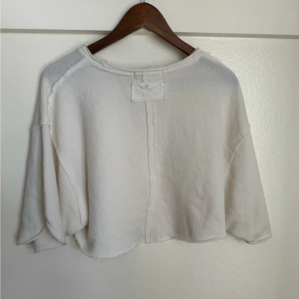 We The Free by Free People Cropped Oversized Raw Hem Sweater XS – Ivory Cream - Picture 8 of 10